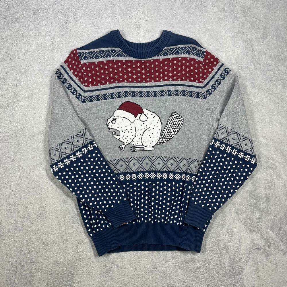 Duluth Trading Ugly Christmas Sweater Mens S Angry Beaver Santa Fair Isle Read